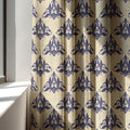 Damask Linen Curtain Panel, Navy Blue Baroque Boho Drape, Ornate Fleur de Lis Print - Image 3