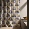 Damask Linen Curtain Panel, Navy Blue Baroque Boho Drape, Ornate Fleur de Lis Print - Image 5