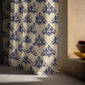 Damask Linen Curtain Panel, Navy Blue Baroque Boho Drape, Ornate Fleur de Lis Print - Image 4