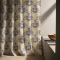 Baroque Damask Linen Curtain Panel, Navy Blue Watercolor Boho Drape, Ornate Scroll Print - Image 5