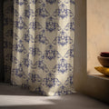Baroque Damask Linen Curtain Panel, Navy Blue Watercolor Boho Drape, Ornate Scroll Print - Image 4