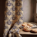 Baroque Damask Linen Curtain Panel, Navy Blue Watercolor Boho Drape, Ornate Scroll Print - Image 1