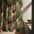 Tropical Linen Curtain Panel: Green Leaf & Hibiscus Print, Custom Size - Image 4