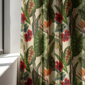 Tropical Linen Curtain Panel: Green Leaf & Hibiscus Print, Custom Size - Image 3