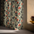 William Morris Style Linen Curtain: Black, Red Floral Vine, Custom Drapery - Image 6
