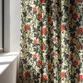 William Morris Style Linen Curtain: Black, Red Floral Vine, Custom Drapery - Image 3