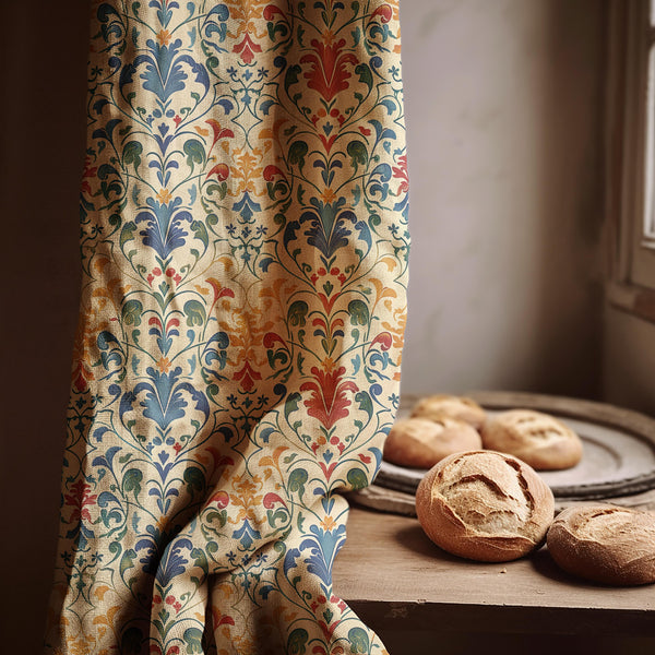 Linen Curtain Panel: Scandinavian Floral Print, Custom Size