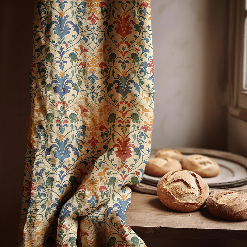 Linen Curtain Panel: Scandinavian Floral Print, Custom Size