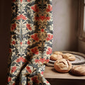 Red Floral Damask Linen Curtain Panel - Custom Baroque Drapes - Image 1