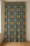 Art Nouveau Linen Curtain Panel: Teal & Gold Botanical Print - Image 5
