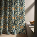 Art Nouveau Linen Curtain Panel: Teal & Gold Botanical Print - Image 6