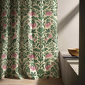 Linen Curtain Panel Green Botanical Floral Drapes William Morris Style Pink Flower Window Treatment - Image 5