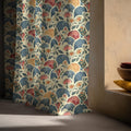 Art Deco Floral Linen Curtain Panel - Teal & Rust Botanical Drapes - Image 6