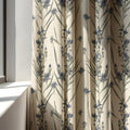 Lavender Botanical Linen Curtain Panel, Navy Blue Wildflower Boho Drape, Stem Floral Print - Image 3