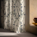 Lavender Botanical Linen Curtain Panel, Navy Blue Wildflower Boho Drape, Stem Floral Print - Image 4