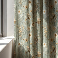 Wildflower Daisy Linen Curtain Panel, Sage Green Boho Drape, Dried Flower Meadow Print - Image 3