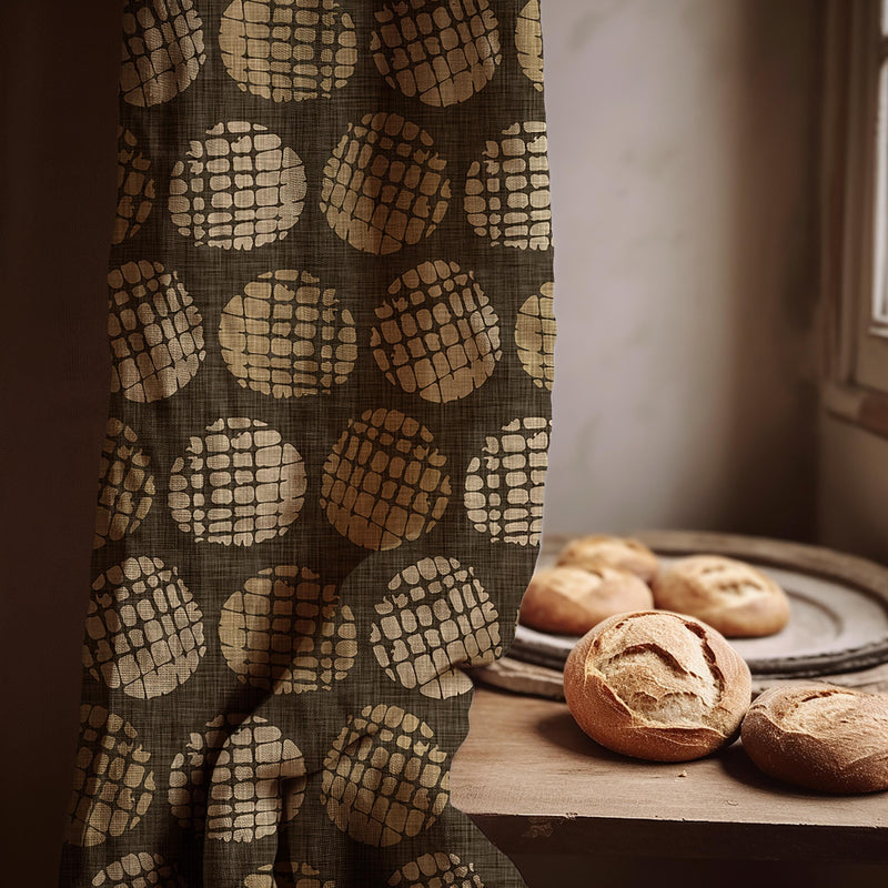 Linen Curtain Panel Neutral Mudcloth Block Print Drapes Modern Rustic Window Treatment Taupe Charcoal
