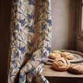 Blue Floral Toile Linen Curtain Panel - Custom Size Drapes - Image 1