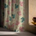 Linen Curtain Panel: Pink & Teal Leaf Print, Custom Size - Image 4