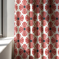 Linen Curtain Panel Red Art Deco Fan Print Geometric Drapes Modern Retro Window Treatment - Image 3