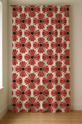 Linen Curtain Panel Red Art Deco Fan Print Geometric Drapes Modern Retro Window Treatment - Image 6