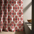 Linen Curtain Panel Red Art Deco Fan Print Geometric Drapes Modern Retro Window Treatment - Image 5