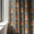 Botanical Floral Linen Curtain Panel, Dark Blue Boho Drape, William Morris Style - Image 3