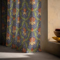 Botanical Floral Linen Curtain Panel, Dark Blue Boho Drape, William Morris Style - Image 4