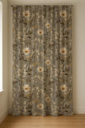 Daisy Blossom Linen Curtain Panel, Moody Gray Boho Drape, Dark Floral Branch Print - Image 5