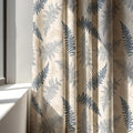 Fern Leaf Linen Curtain Panel, Blue Botanical Boho Drape, Butterfly Nature Print - Image 3