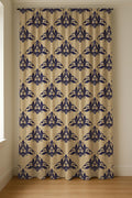 Damask Linen Curtain Panel, Navy Blue Baroque Boho Drape, Ornate Fleur de Lis Print - Image 6
