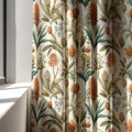 Vintage Botanical Linen Curtain Panel, Earthy Floral Boho Drape, Protea Nature Print - Image 3