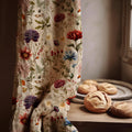 Vintage Botanical Floral Linen Curtain Beige Wildflower Garden Pattern Butterfly Cottagecore Window Panel - Image 1