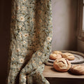 Cherry Blossom Linen Curtain Panel, Sage Green Floral Boho Drape, Cream Branch Vine Print - Image 1