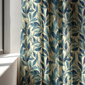 Botanical Leaf Linen Curtain Panel, Teal Navy Boho Drape, Watercolor Foliage Vine Print - Image 4