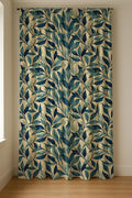Botanical Leaf Linen Curtain Panel, Teal Navy Boho Drape, Watercolor Foliage Vine Print - Image 7