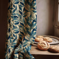 Botanical Leaf Linen Curtain Panel, Teal Navy Boho Drape, Watercolor Foliage Vine Print - Image 1