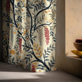 Tree Branch Linen Curtain Panel, Navy Red Botanical Boho Drape, Berry Blossom Forest Print - Image 5