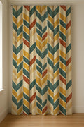 Feather Chevron Linen Curtain Panel, Teal Mustard Boho Drape, Tribal Arrow Print - Image 6