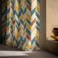 Feather Chevron Linen Curtain Panel, Teal Mustard Boho Drape, Tribal Arrow Print - Image 5