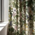 Wild Garden Linen Curtain Panel, Dark Green Botanical Boho Drape, Berry Wildflower Print - Image 3
