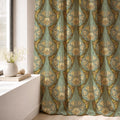 Art Nouveau Moth Linen Curtain Panel, Teal Olive Boho Drape, Ornate Medallion Print - Image 3