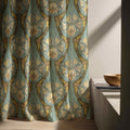 Art Nouveau Moth Linen Curtain Panel, Teal Olive Boho Drape, Ornate Medallion Print - Image 7