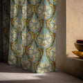 Art Nouveau Moth Linen Curtain Panel, Teal Olive Boho Drape, Ornate Medallion Print - Image 6
