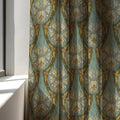 Art Nouveau Moth Linen Curtain Panel, Teal Olive Boho Drape, Ornate Medallion Print - Image 4