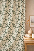 Olive Leaf Print Linen Curtain Panel – Botanical Botanical Drapes (Custom Size) - Image 1