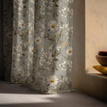 Daisy Blossom Linen Curtain Panel, Moody Gray Boho Drape, Dark Floral Branch Print - Image 4
