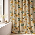 Poppy Floral Linen Curtain Panel, Mustard Yellow Boho Drape, Watercolor Garden Print - Image 4