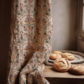 Vintage Damask Linen Curtain Panel, Muted Floral Boho Drape, Faded Tapestry Tulip Print - Image 1