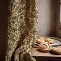 Toile Floral Linen Curtain Panel, Cream Olive Boho Drape, Engraving Botanical Vine Print - Image 1